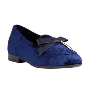 New Beautiisoles Robyn Shreiber Blue Fannie Navy Velvet Loafers Shoes Bow 42/12